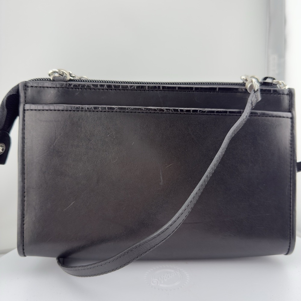 Vtg Brighton Crossbody Purse Black Romag Embossed Leather Organizer Weave Accent - Picture 5 of 14